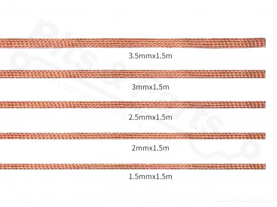 Desoldeerlint set met 5 breedtes (1,5mm/2mm/2,5mm/3mm/3,5mm x 1,5m)